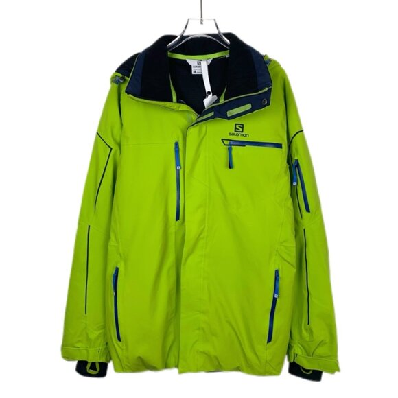 017303 Salomon green logo letter print lapel hooded zipper multi-pocket jacket S